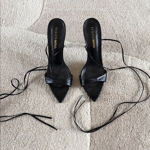 Fashion Nova Black Lace-Up Pointed Mules